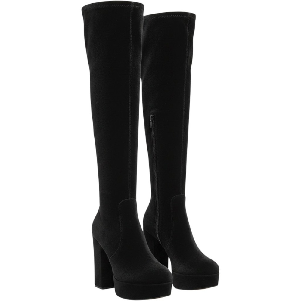 Joyce Azria Black Velvet Over The Knee Platform Block Heel Boots Womens 8.5M